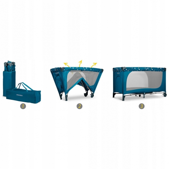 Patut pliabil cu un nivel pentru copii Ricokids,pliere compacta,usa de acces cu fermoar,roti cu frane,husa transport si saltea pliabila incluse Bleumarin - 5