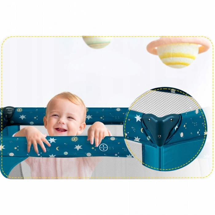 Patut pliabil cu un nivel pentru copii Ricokids,pliere compacta,usa de acces cu fermoar,roti cu frane,husa transport si saltea pliabila incluse Bleumarin - 6