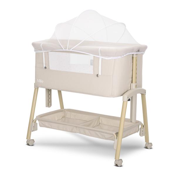 Patut pliabil co-sleeper Lorelli Millie Beige 0 luni+ maxim 9 kg, inaltime reglabila 7 pozitii, sistem antireflux, plasa de tantari, saltea inclusa - 1