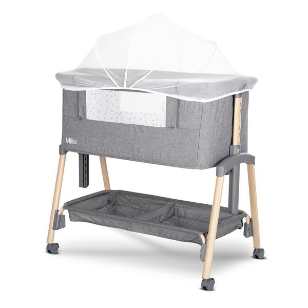 Patut pliabil co-sleeper Lorelli Millie Grey 0 luni+ maxim 9 kg, inaltime reglabila 7 pozitii, sistem antireflux, plasa de tantari, saltea inclusa - 1