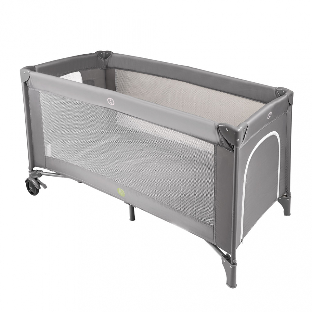 Patut pliabil de calatorie Ikonka Grey pentru copii, cadru din aluminiu, picioare antiderapante si roti cu blocare, buzunar lateral pentru depozitare, saltea pliabila inclusa - 3