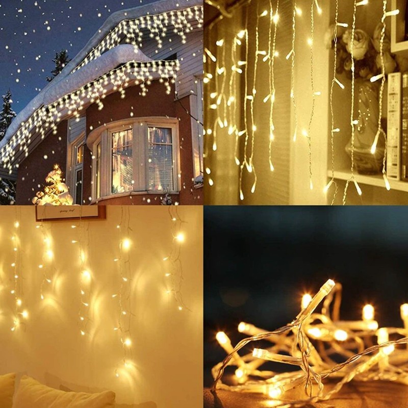 Perdea de lumini, 200 led-uri, tip sloi de gheata, alb cald cu lumina statica, lungime 5 m - 1