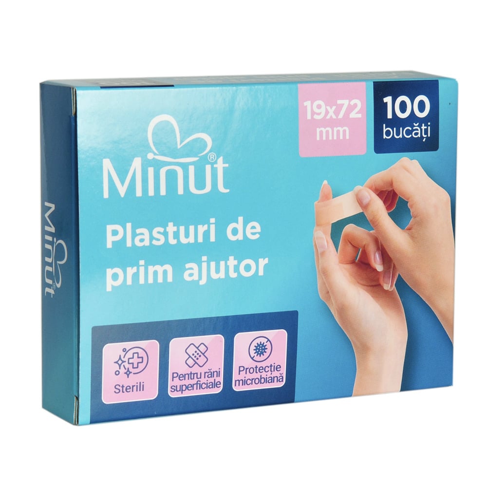 Plasturi Minut pentru rani prim ajutor 100 bucati 19x72 cm