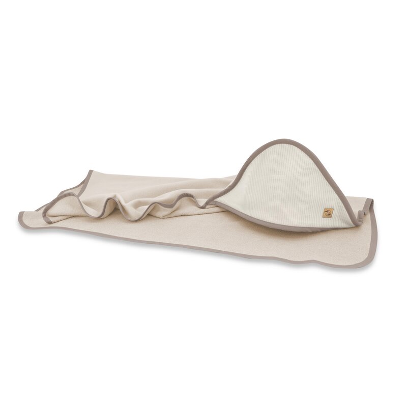 Prosop cu gluga Qmini Beige, 80x80cm, din bambus si bumbac interlock - 1 | YEO