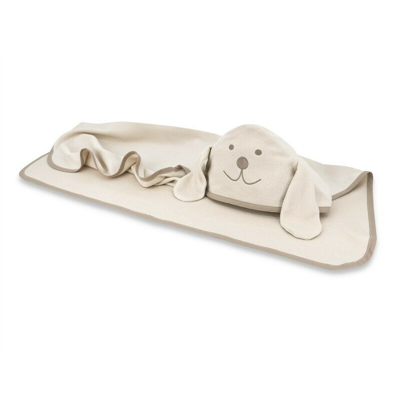 Prosop cu gluga Qmini Eared Bear Beige, cu broderie si urechi, 100x100 cm, din tricot termo-terry din bambus - 1 | YEO
