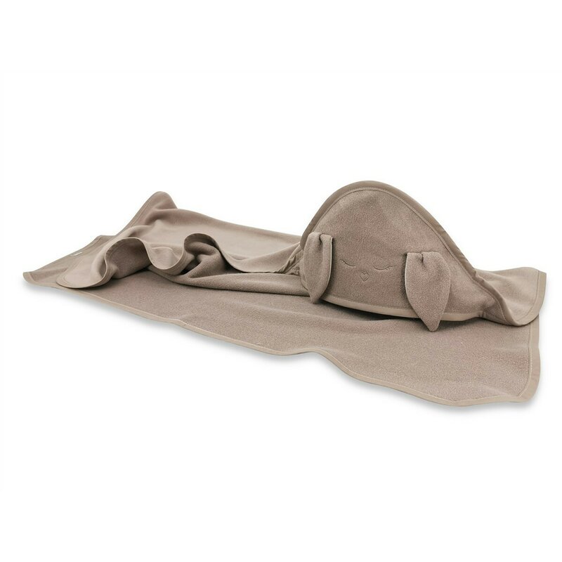 Prosop cu gluga Qmini Rabbit Mocha, cu broderie si urechi, 100x100 cm, din tricot termo-terry din bambus - 1 | YEO