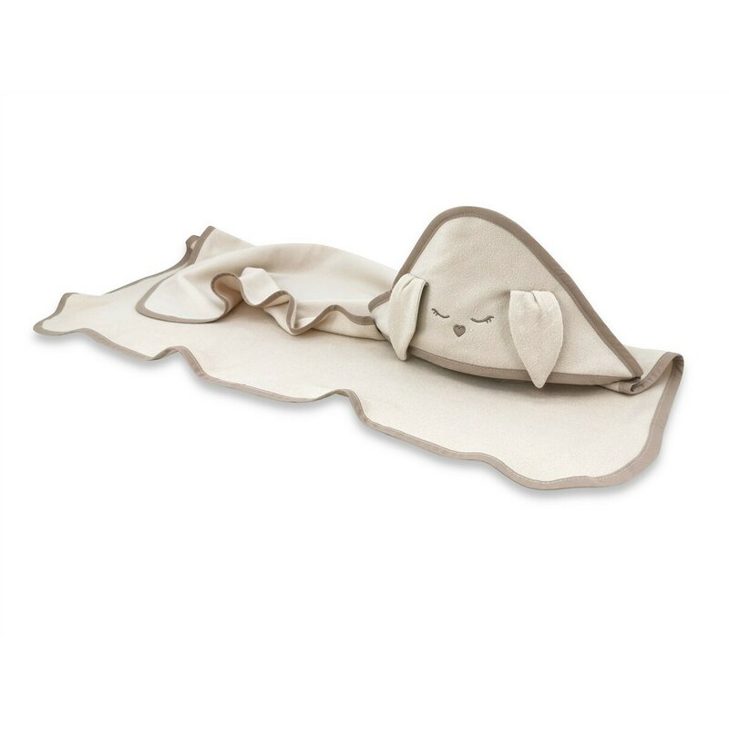 Prosop cu gluga Qmini Rabbit Beige, cu broderie si urechi, 100x100 cm, din tricot termo-terry din bambus - 1 | YEO
