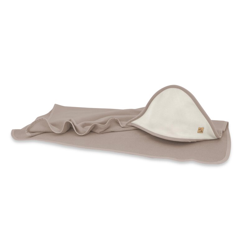Prosop cu gluga Qmini MochaBeige, 100x100 cm, din bambus si bumbac interlock