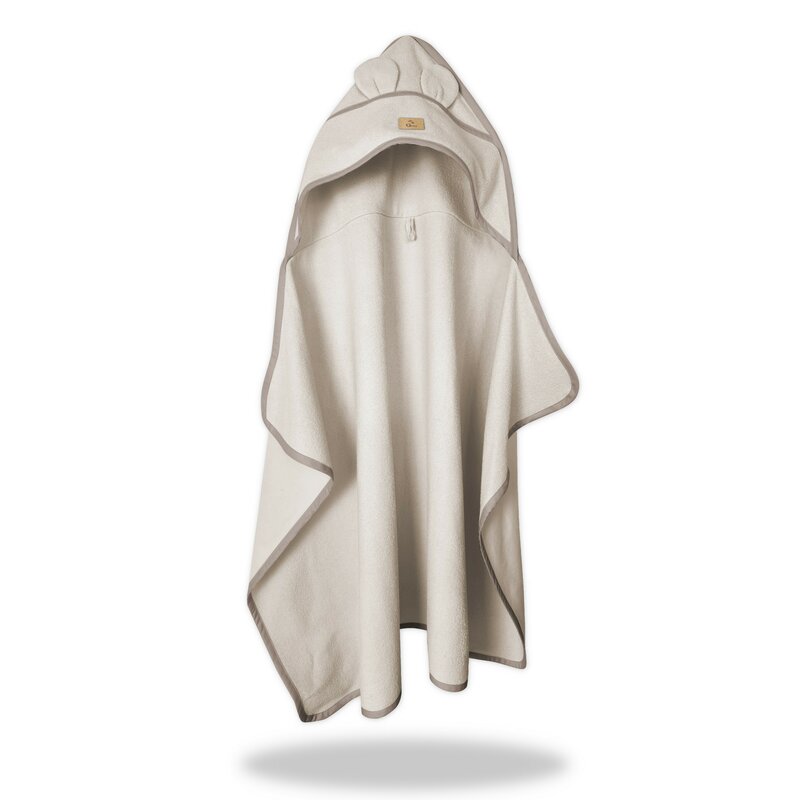 Prosop cu gluga pentru juniori Qmini Beige, cu urechi si agatatoare, 120x85cm, tricot termo-terry din bambus - 1 | YEO