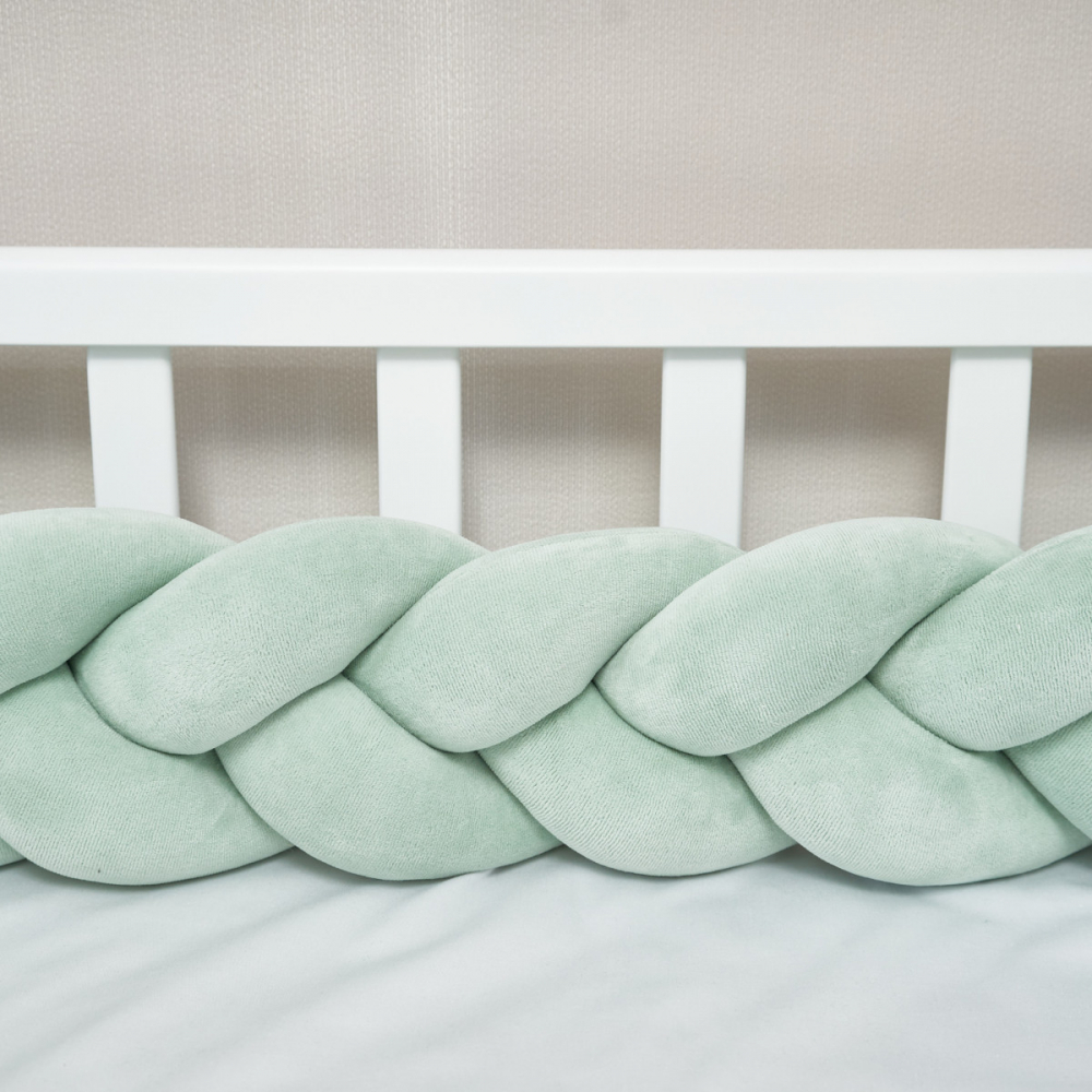 Protectie laterala pentru patut din catifea, impletita, 240 cm Verde - 1 | YEO