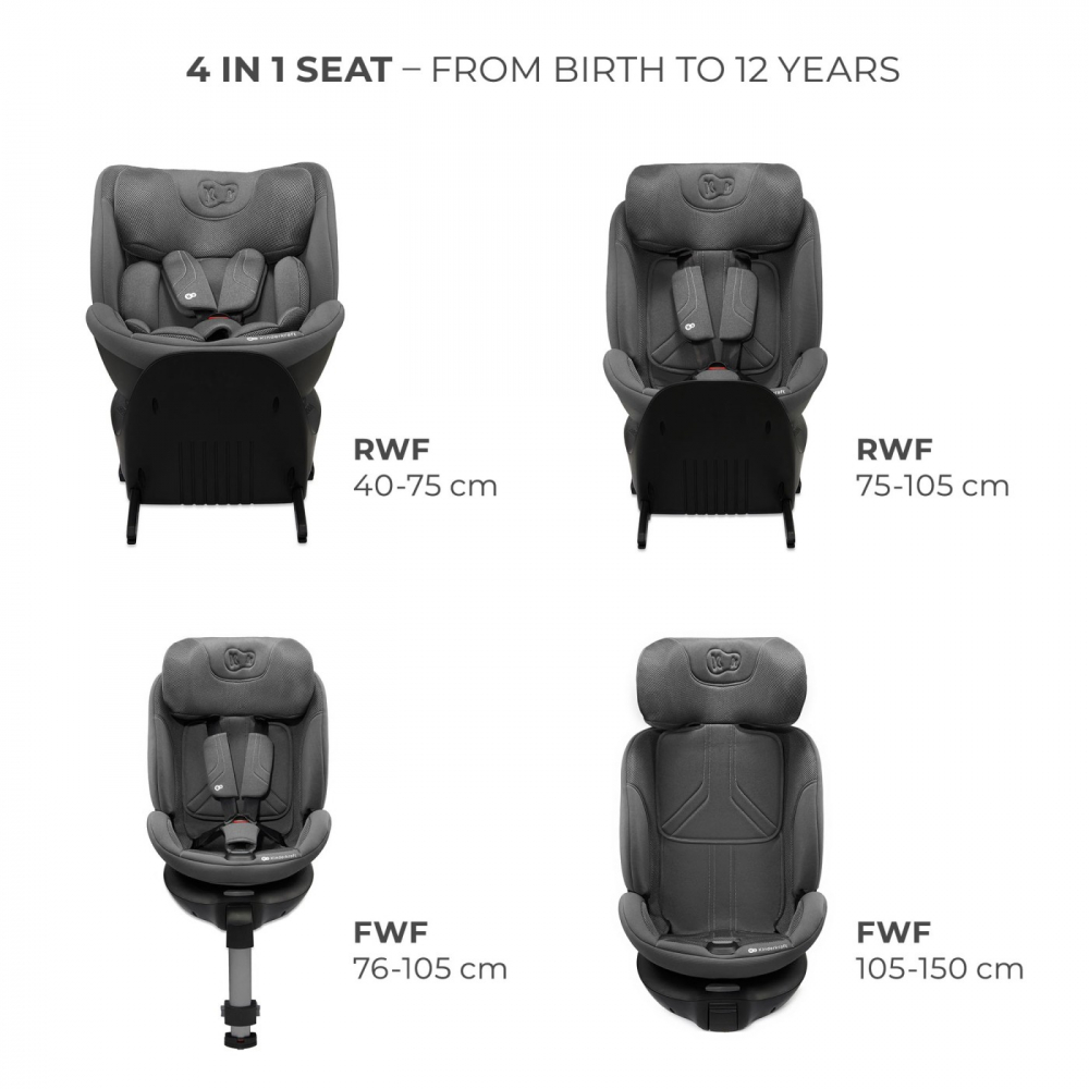 Scaun auto Kinderkraft Xrider 2 Grey, i-size, 40-150 cm, rotativ, spatar reglabil, SPS, tetiera ajustabila - 1