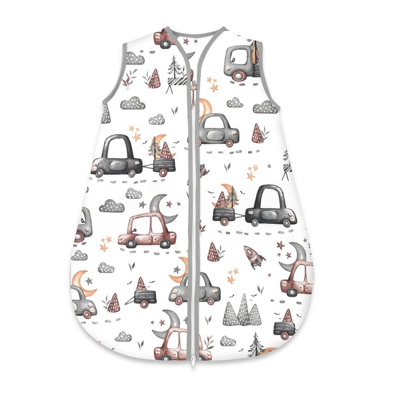 Sac de dormit, MimiNu Cars Grey, de iarna, din bumbac, cu fermoar, 70 cm, 0-6 luni, 2.5 tog - 1