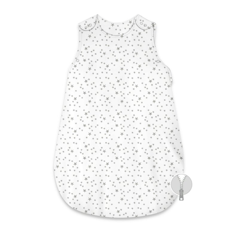 Sac de dormit MimiNu Mini Gray Stars, de iarna, din bumbac, cu fermoar lateral, capse pe umar, 74 cm, 0-6 luni - 1