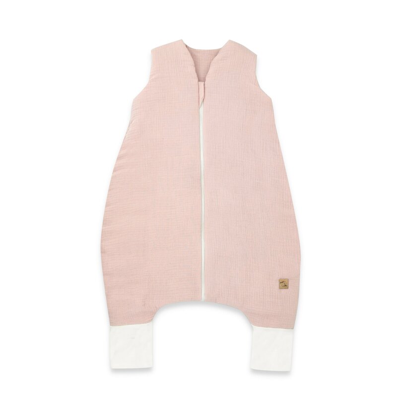 Sac de dormit Qmini Powder Pink cu picioruse, de iarna, din muselina dubla, cu fermoar pe mijloc, 90 cm, S - 1