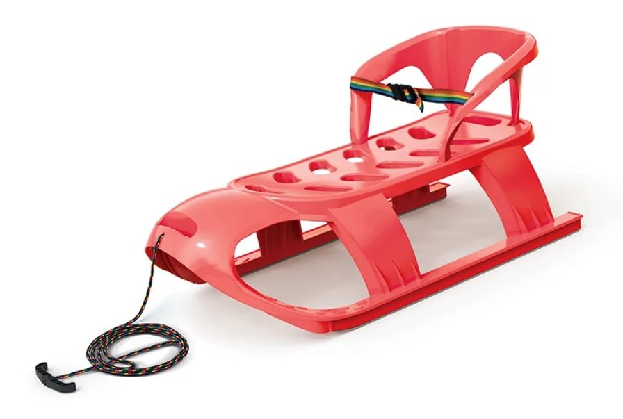 Sanie pentru copii Bezzy Rosie cu scaun ergonomic, sina alunecare din otel, 87x45x26 cm - 1 | YEO