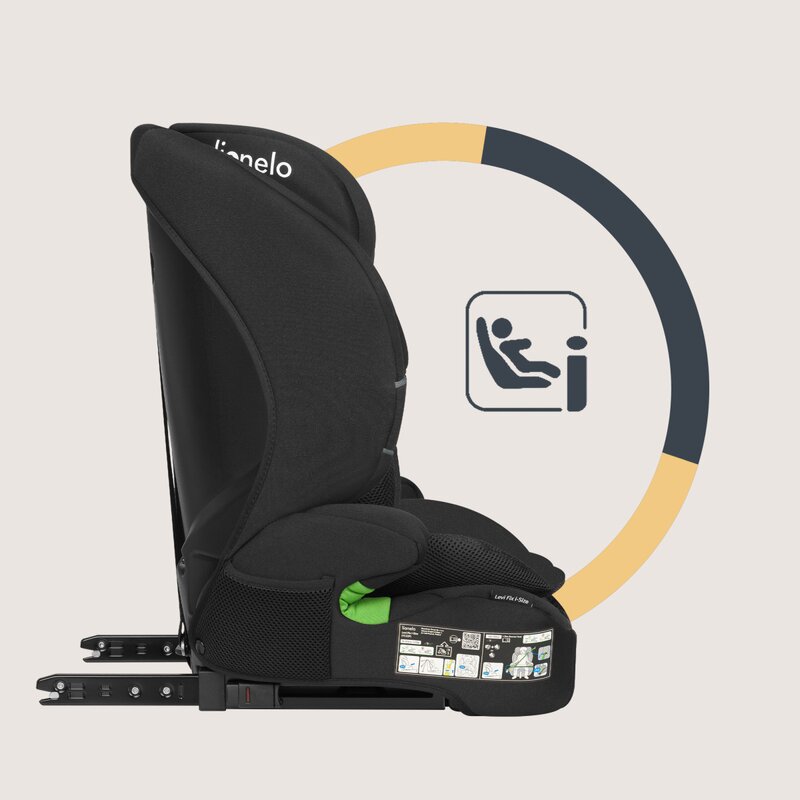 Scaun auto pentru copii Lionelo Levi Fix Negru, i-Size, 76-150 cm, 123, isofix + Top Tether, tetiera reglabila, testat la impact, conform cu R129 - 3