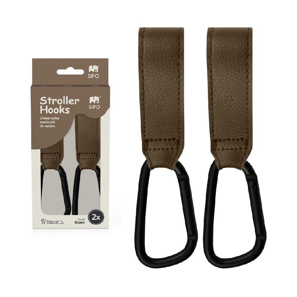 Set 2 carlige universale din piele ecologica maro pentru carucior - 4