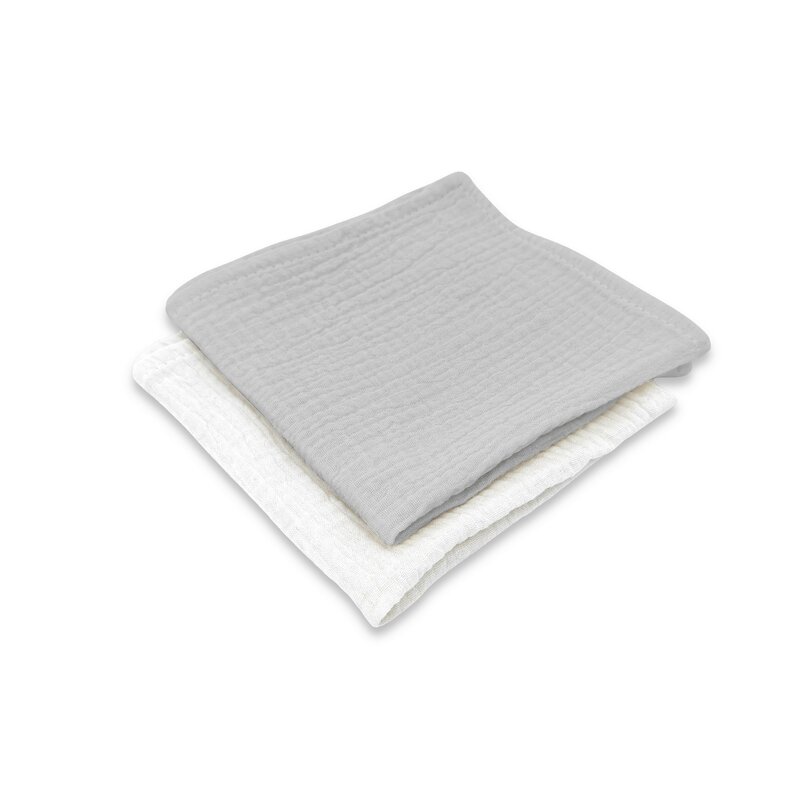 Set 2 museline Qmini Grey si Cream, multifunctionale, bumbac dublu, 30x30 cm - 2