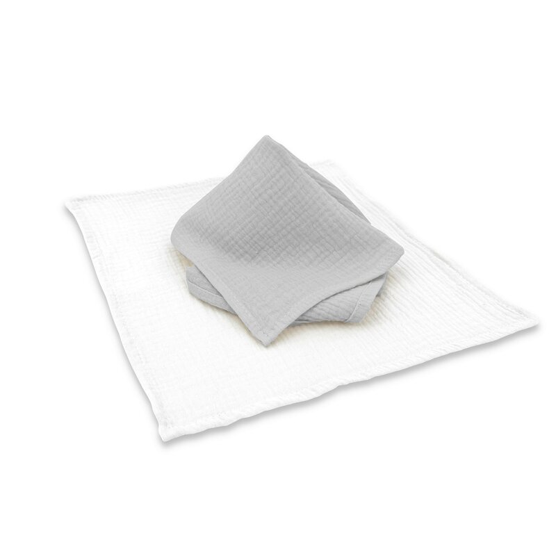 Set 2 museline Qmini Grey si Cream, multifunctionale, bumbac dublu, 30x30 cm