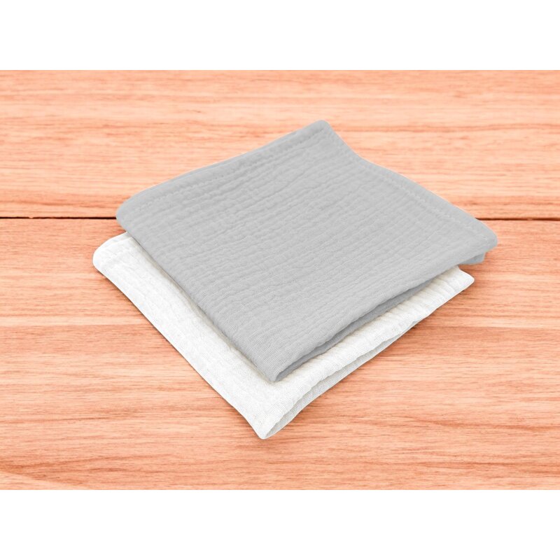 Set 2 museline Qmini Grey si Cream, multifunctionale, bumbac dublu, 30x30 cm - 1