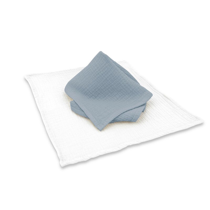 Set 2 museline Qmini Jeans si Cream, multifunctionale, bumbac dublu, 30x30 cm
