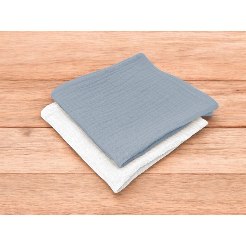 Set 2 museline Qmini Jeans si Cream, multifunctionale, bumbac dublu, 30x30 cm - 1