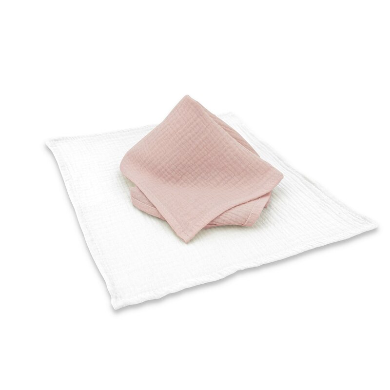 Set 2 museline Qmini Powder Pink si Cream, multifunctionale, bumbac dublu, 30x30 cm