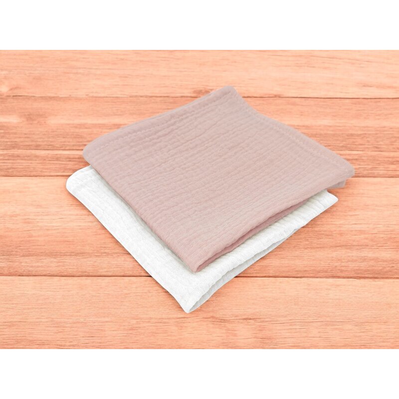 Set 2 museline Qmini Powder Pink si Cream, multifunctionale, bumbac dublu, 30x30 cm - 1