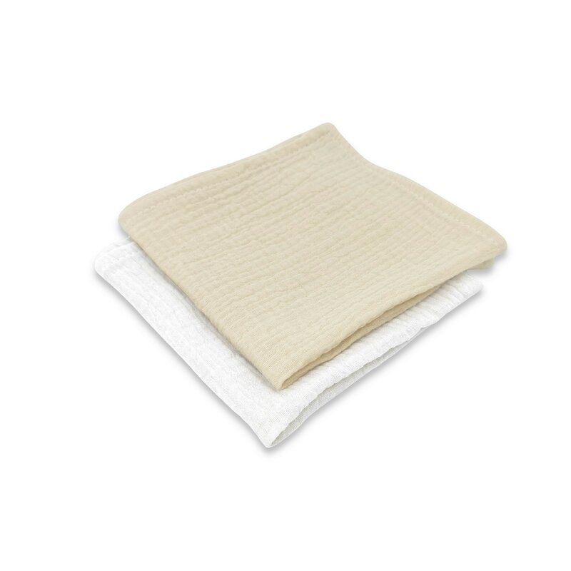 Set 2 museline Qmini Warm beige si Cream, multifunctionale, bumbac dublu, 30x30 cm - 2