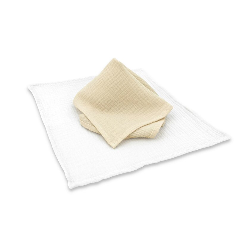Set 2 museline Qmini Warm beige si Cream, multifunctionale, bumbac dublu, 30x30 cm