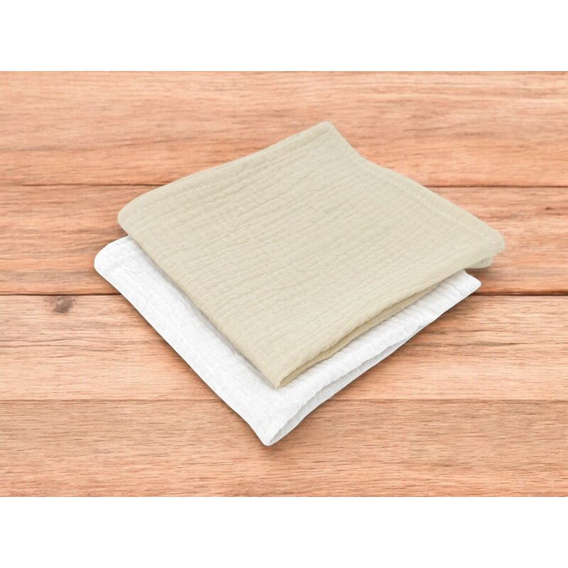Set 2 museline Qmini Warm beige si Cream, multifunctionale, bumbac dublu, 30x30 cm - 1
