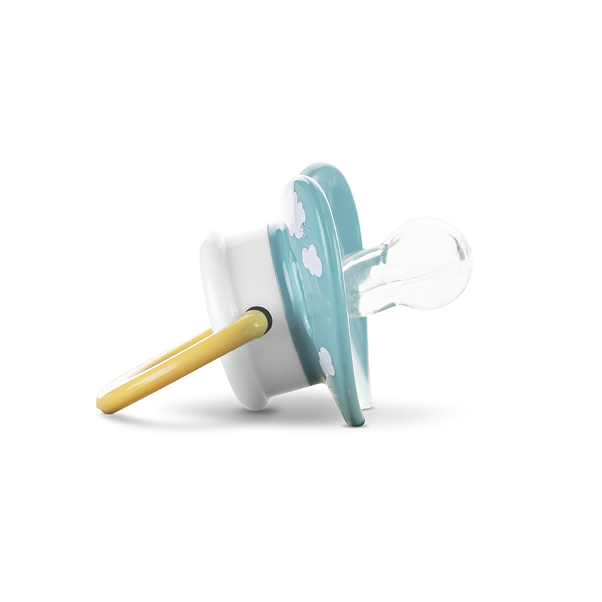 Set 2 suzete din silicon moale cu capac si tetina rotunda 6 luni+ Yellow Blue - 1 | YEO