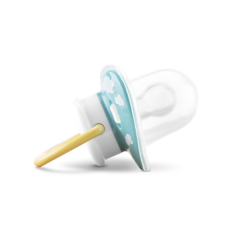 Set 2 suzete din silicon moale cu capac si tetina rotunda 6 luni+ Yellow Blue - 2 | YEO