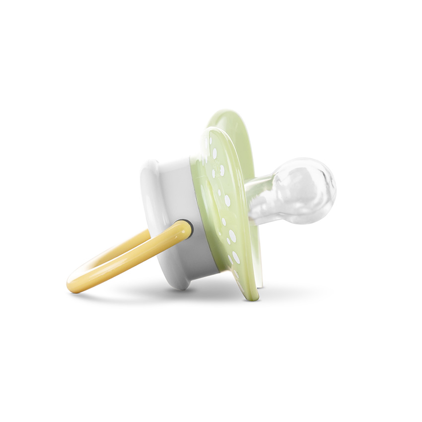 Set 2 suzete din silicon moale cu capac si tetina rotunda 6 luni+ Yellow Green - 1 | YEO