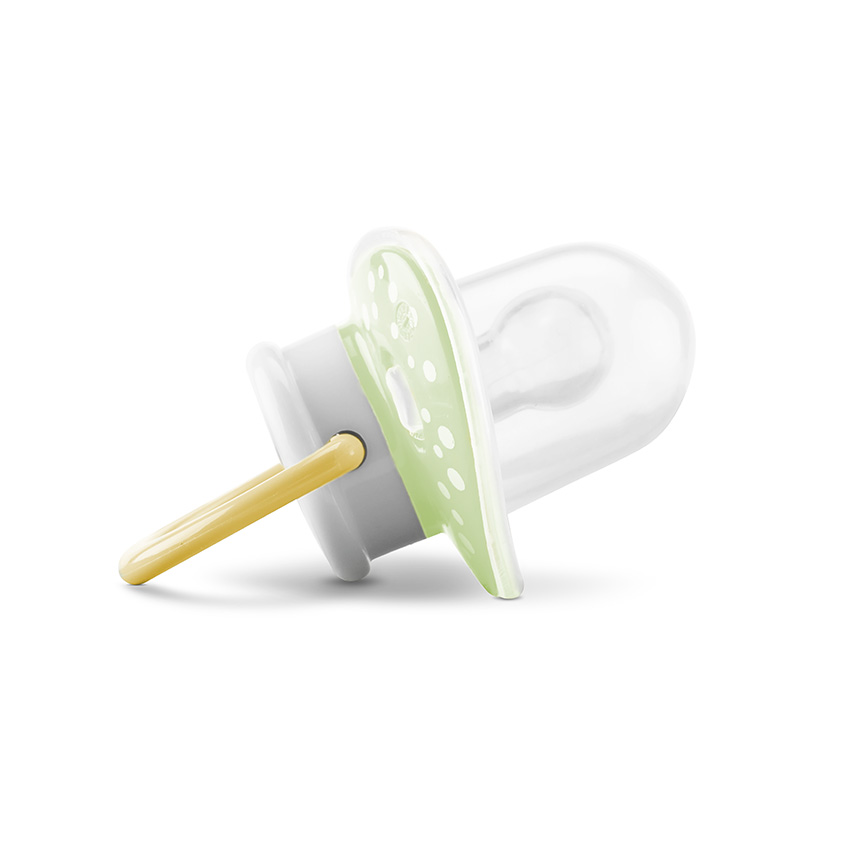 Set 2 suzete din silicon moale cu capac si tetina rotunda 6 luni+ Yellow Green - 2 | YEO