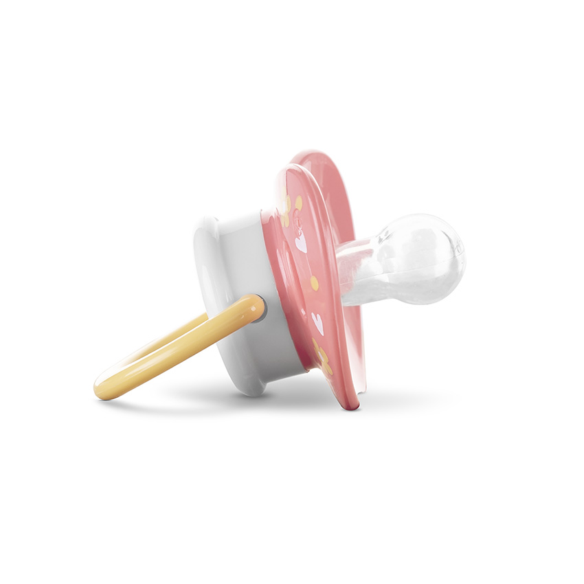 Set 2 suzete din silicon moale cu capac si tetina rotunda 6 luni+ Yellow Pink - 1 | YEO