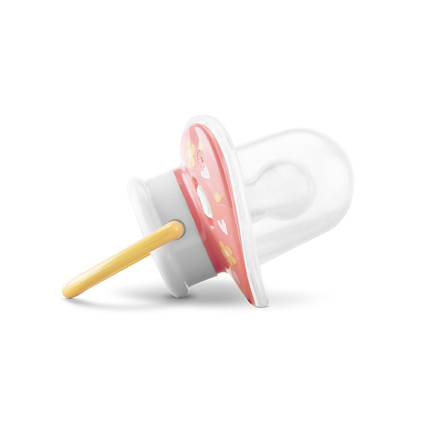 Set 2 suzete din silicon moale cu capac si tetina rotunda 6 luni+ Yellow Pink - 2 | YEO