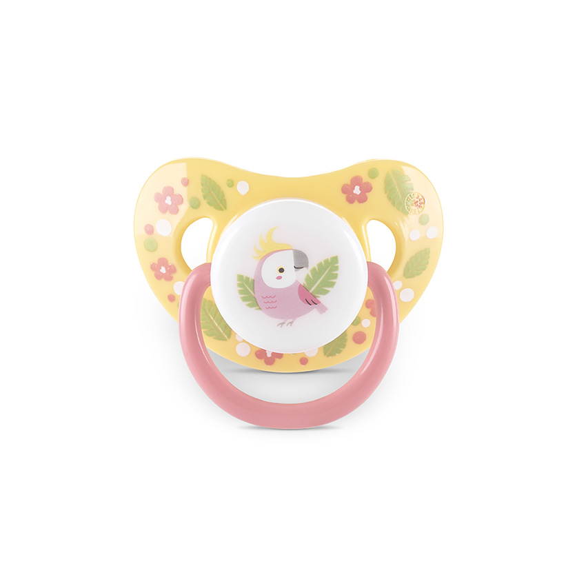 Set 2 suzete din silicon moale cu capac si tetina rotunda 6 luni+ Yellow Pink - 3 | YEO