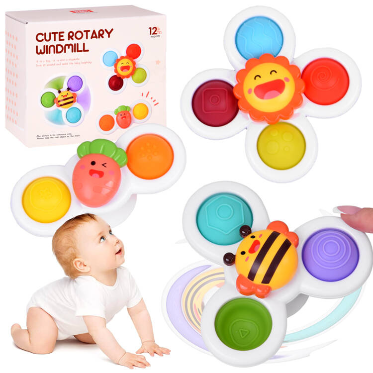 Set 3 jucarii senzoriale pentru copii Jokomisiada, tip fidget Spinner cu ventuza de fixare