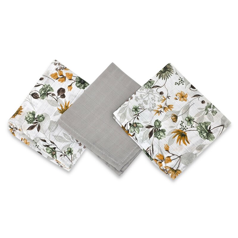 Set 3 museline MimiNu Botanica Grey multifunctionale din bumbac 30x30 cm - 3