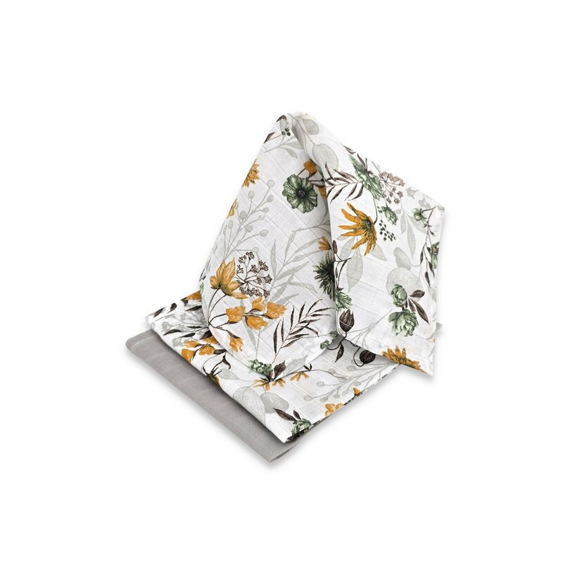 Set 3 museline MimiNu Botanica Grey multifunctionale din bumbac 30x30 cm - 1
