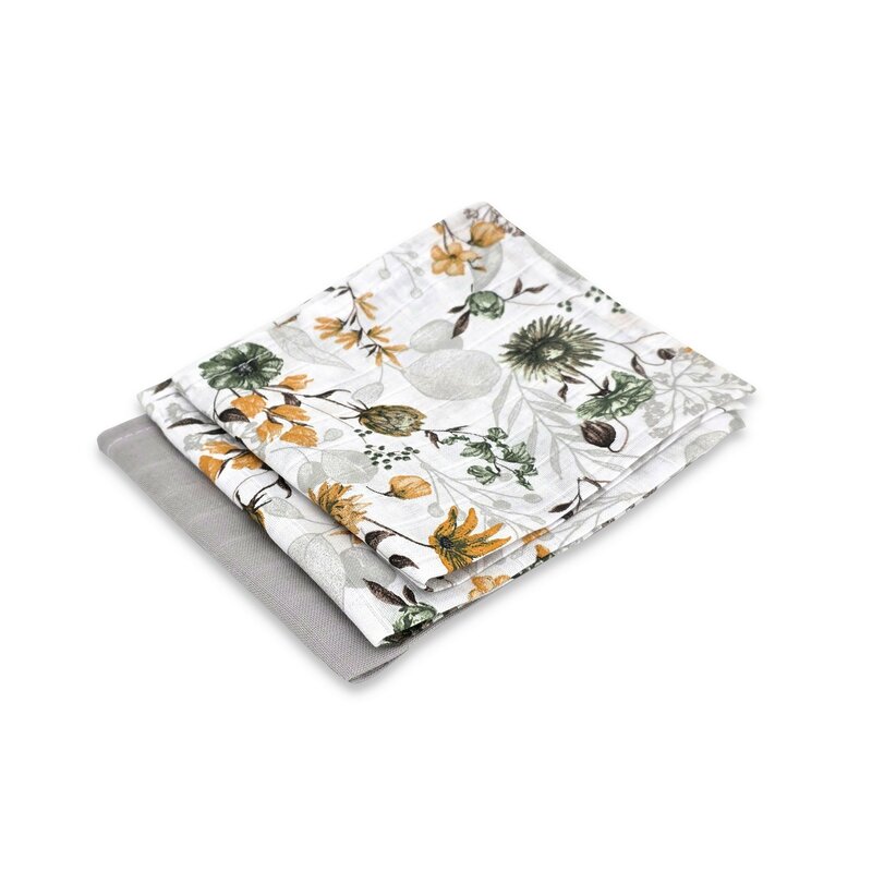 Set 3 museline MimiNu Botanica Grey multifunctionale din bumbac 30x30 cm - 2