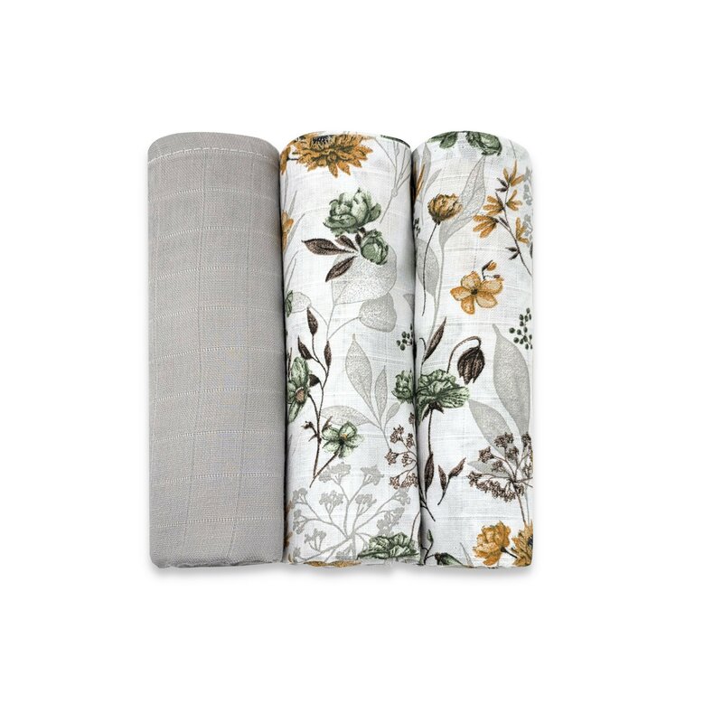 Set 3 museline MimiNu Botanica Grey multifunctionale din bumbac 75x75 cm - 2