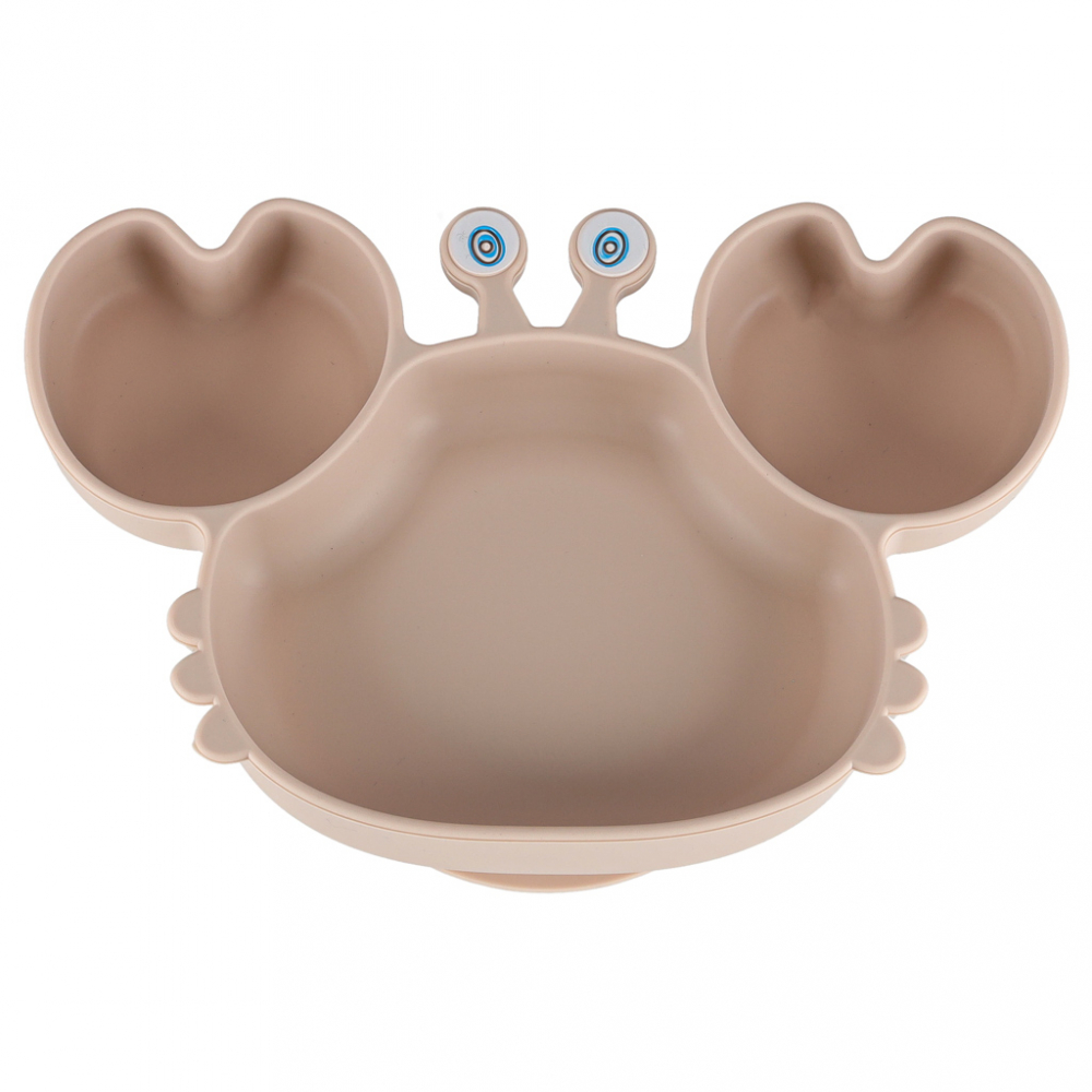 Set complet de hranire copii, Ikonka, cu 9 piese din silicon, pentru diversificare hrana, beige Crab - 1 | YEO