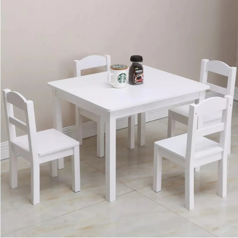 Set masuta cu 4 scaunele din lemn Ginger Home Alb,margini rotunjite,design scandinav elegant,potrivit pentru luat masa,activitati,teme,gradinita,after school - 2 | YEO