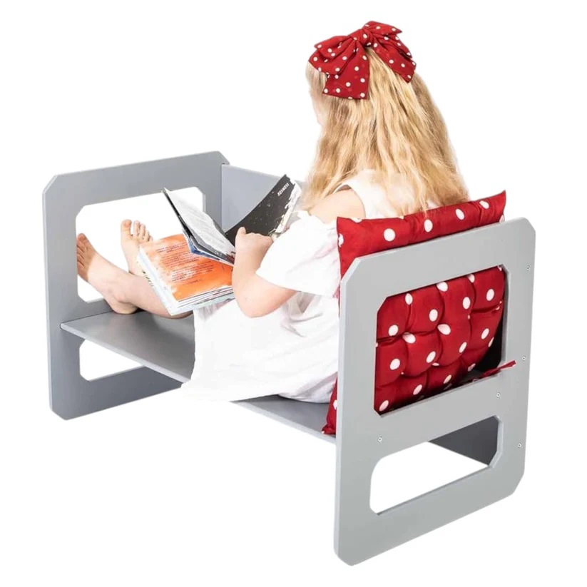 Set masuta cu scaunel tip Montessori bancuta 3in1 Ginger Home AlbGri transformabil ,material MDF,margini rotunjite,suprafata neteda usor de curatat - 6