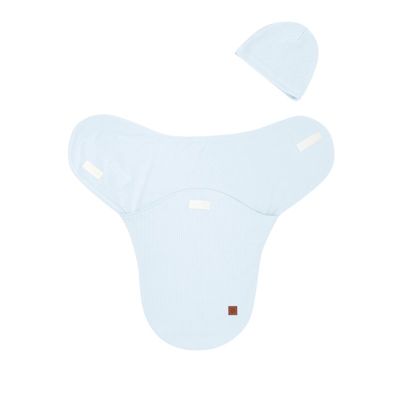 Sistem de infasare si caciulita MimiNu Soft Blue, 0-3 luni, Leo, din bumbac