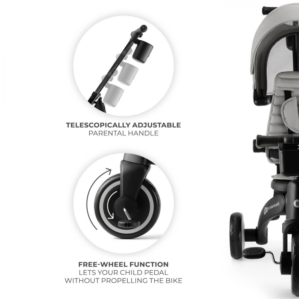 Tricicleta pentru copii Kinderkraft Jazz 2 Grey, pliabila, scaun rotativ, spatar reglabil, maner ajustabil - 1 | YEO