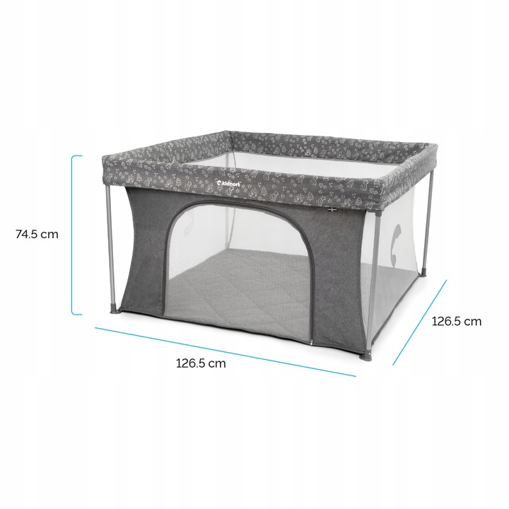 Tarc de joaca pentru copii Kidnort Snoen Dark Grey, pliabil, design modern si sigur, acces mare cu fermoar actionat din exterior, husa depozitare inclusa, dimensiune  126.5 x 74.5 cm - 1
