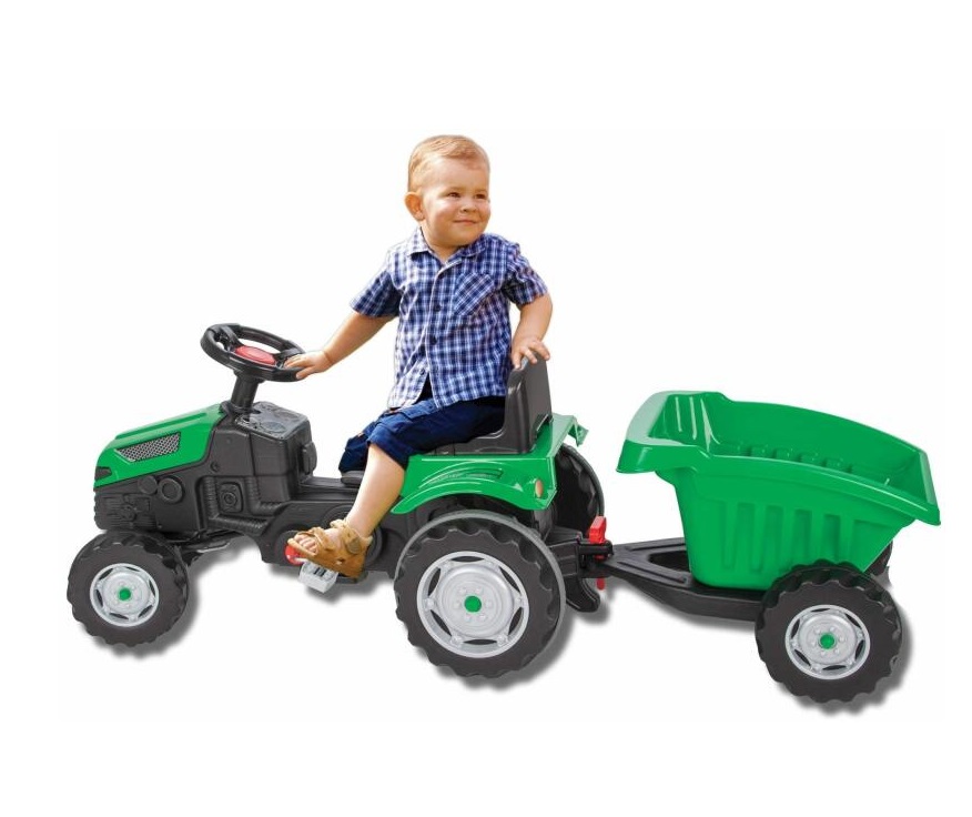Tractor cu remorca pentru copii Pilsan Active Green, transmisie pe lant, volan cu claxon, scaun reglabil, spatar, de la 3 ani pana la 50 kg, dimensiune 143x48x51 cm - 1 | YEO